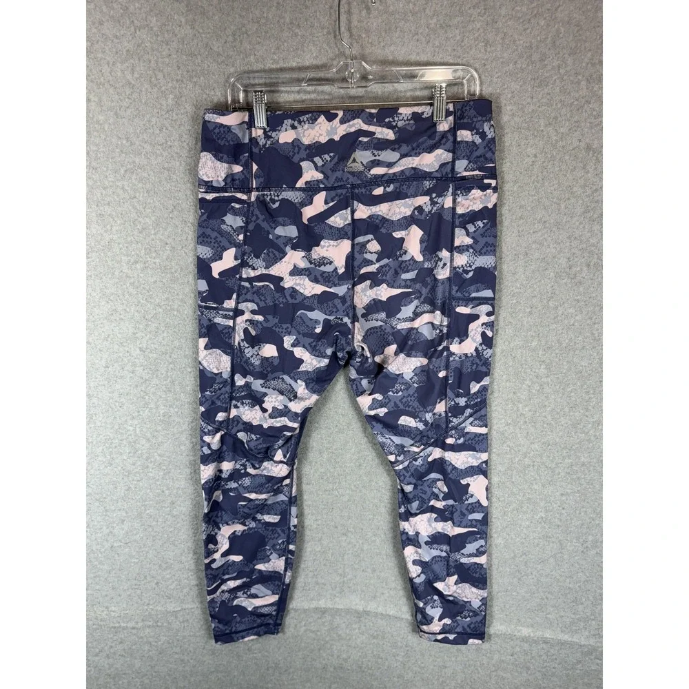 Reebok Leggings Womens XL Blue Pink Camo Athletic Workout Activewear Pockets